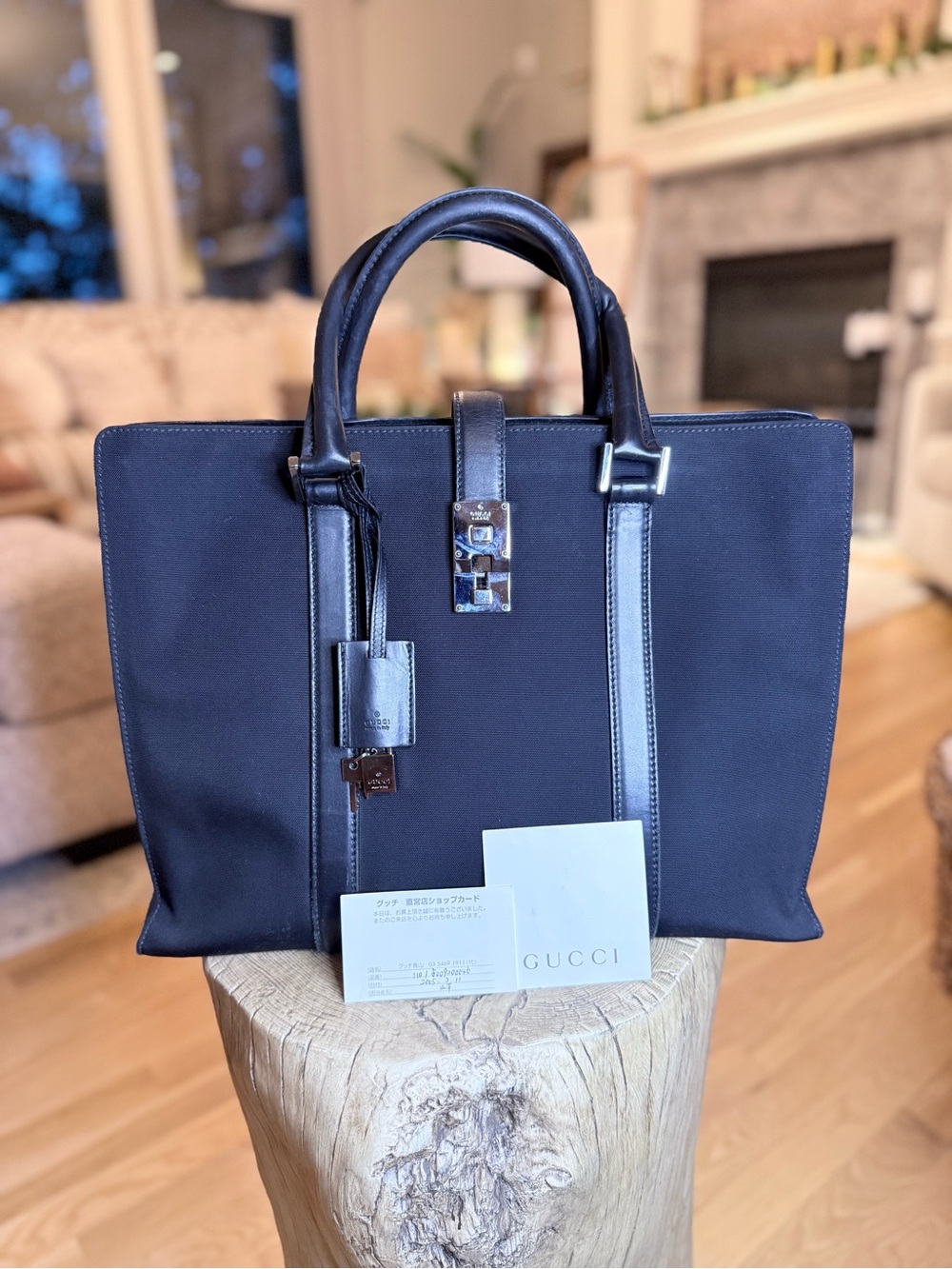Gucci Jackie Black Canvas and Leather Briefcase with lock & dust bag